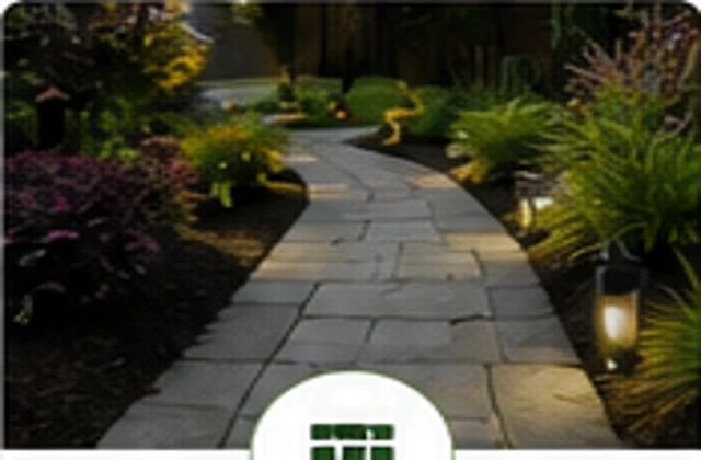 Stone walkway and landscaped garden