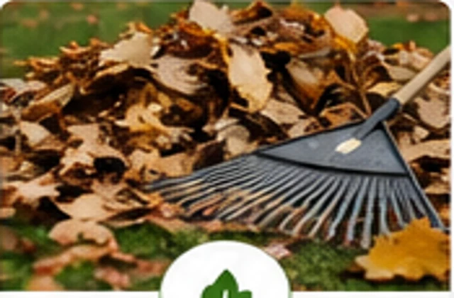 Autumn leaves and garden rake